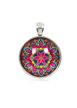 Bright & Beautiful Floral Round Pendant in Vintage Silver - PVS012